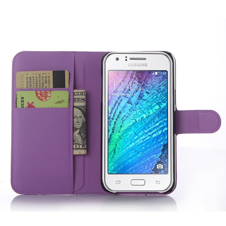 Litchi Skin Magnetic Leather Stand Case for Samsung Galaxy J5 SM-J500F - Purple-3