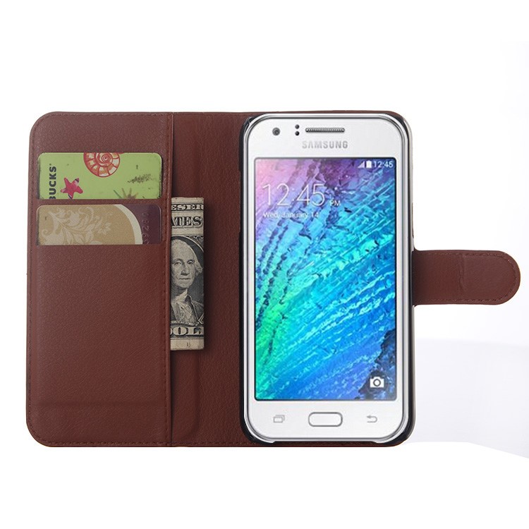 Litchi Skin PU Leather Card Holder Case for Samsung Galaxy J5 SM-J500F - Brown-3