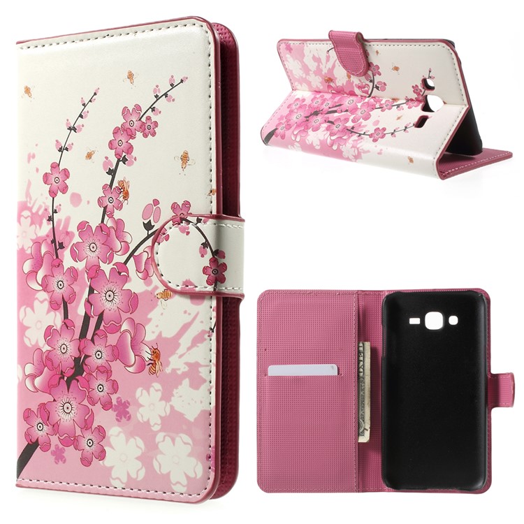 Pink Plum Blossom Card Holder Leatherette Cover for Samsung Galaxy J7 SM-J700F-1
