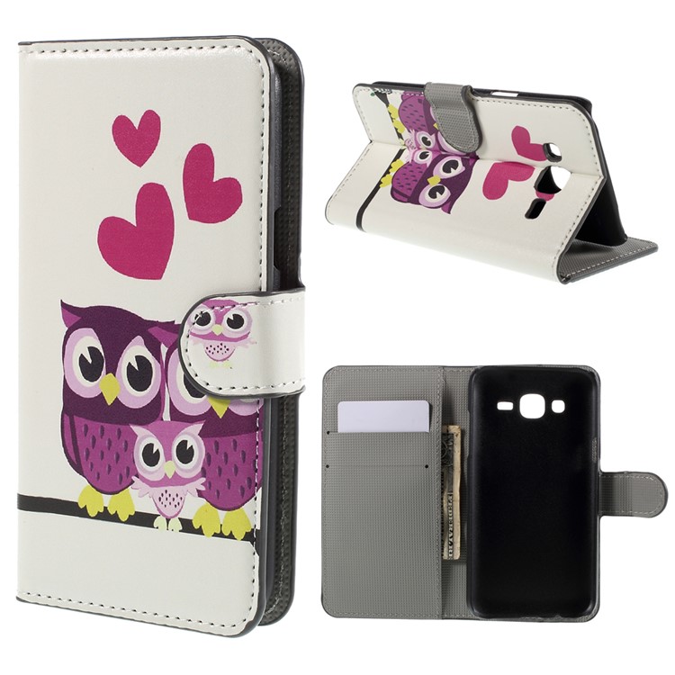 Three Owls and Hearts PU Leather Stand Cover for Samsung Galaxy J5 SM-J500F-1
