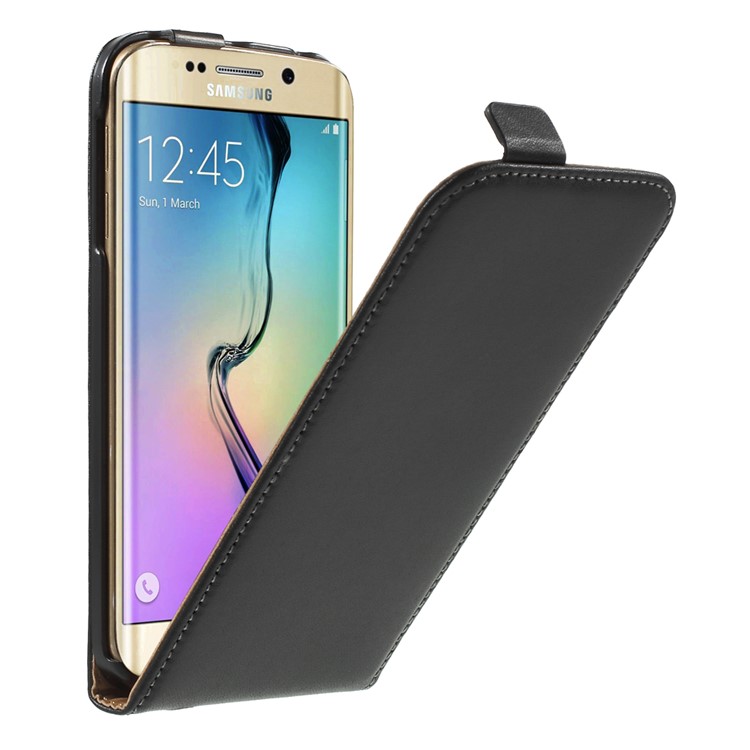 Vertical Genuine Split Leather Flip Case Cover for Samsung Galaxy S6 Edge G925 - Black-1