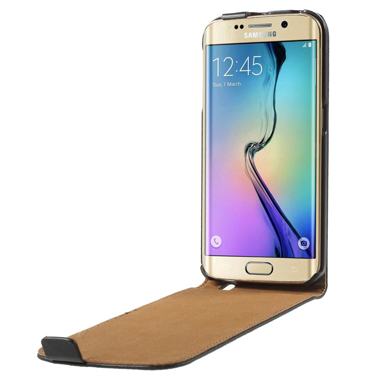 Vertical Genuine Split Leather Flip Case Cover for Samsung Galaxy S6 Edge G925 - Black-2