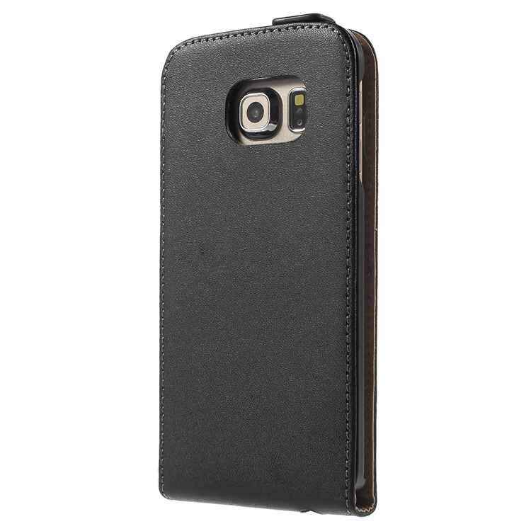 Vertical Genuine Split Leather Flip Case Cover for Samsung Galaxy S6 Edge G925 - Black-4