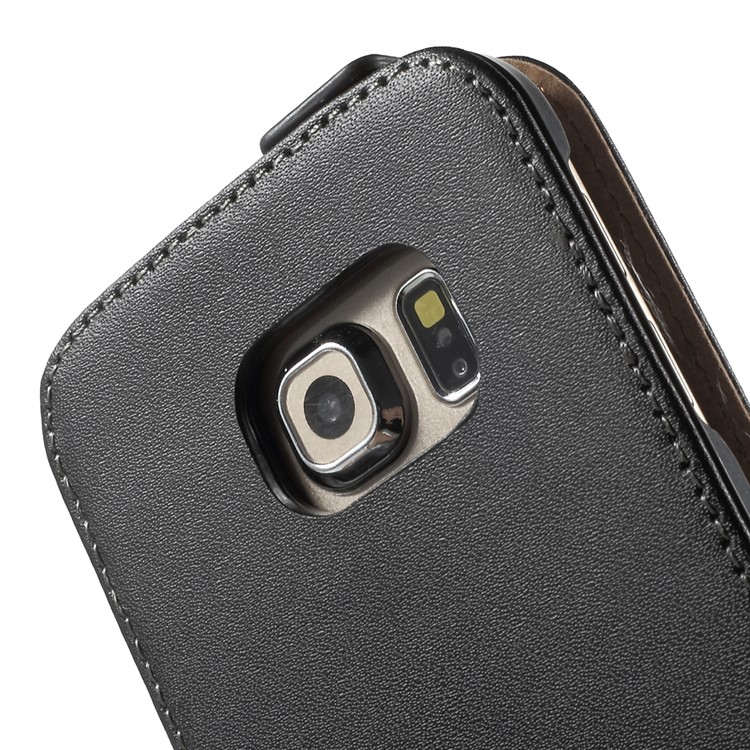 Vertical Genuine Split Leather Flip Case Cover for Samsung Galaxy S6 Edge G925 - Black-5