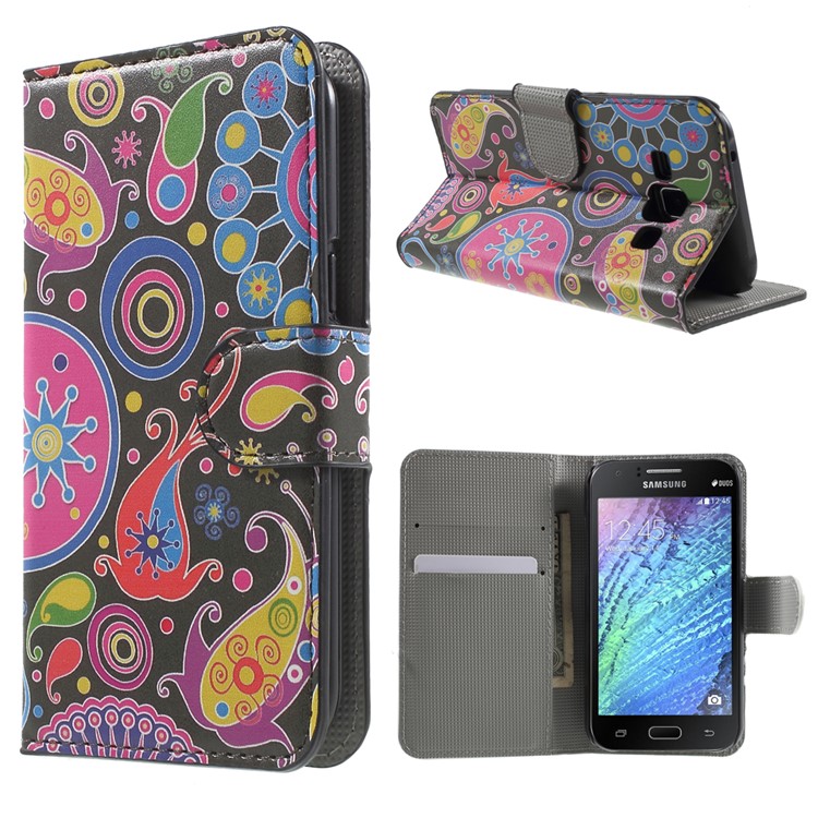 Paisley Flowers Magnetic Leather Stand Cover for Samsung Galaxy J1 / J1 4G-1