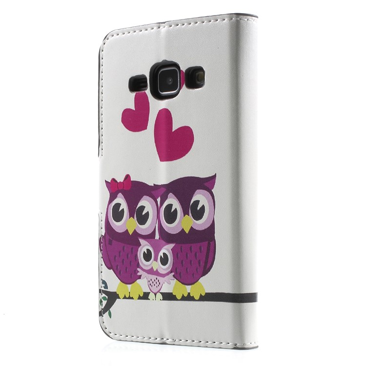 Three Owls and Hearts Leather Card Holder Case for Samsung Galaxy J1 / J1 4G-2