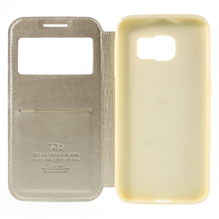 ROAR CORÉIA Noble View Window Leather Cover para Samsung Galaxy S6 edge G925 - champanhe-10