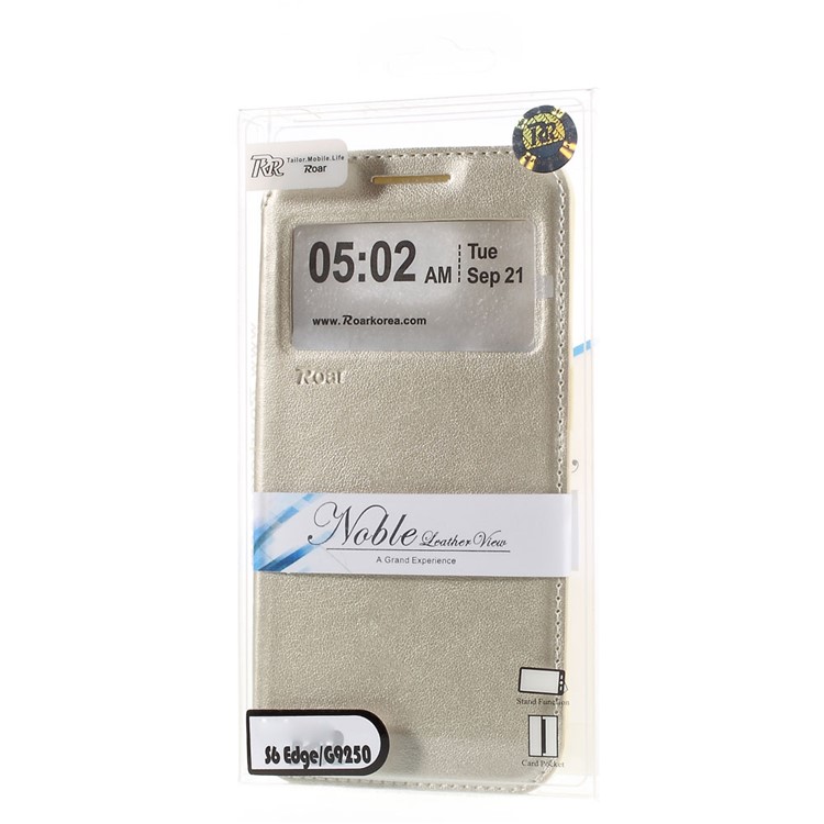 ROAR CORÉIA Noble View Window Leather Cover para Samsung Galaxy S6 edge G925 - champanhe-11