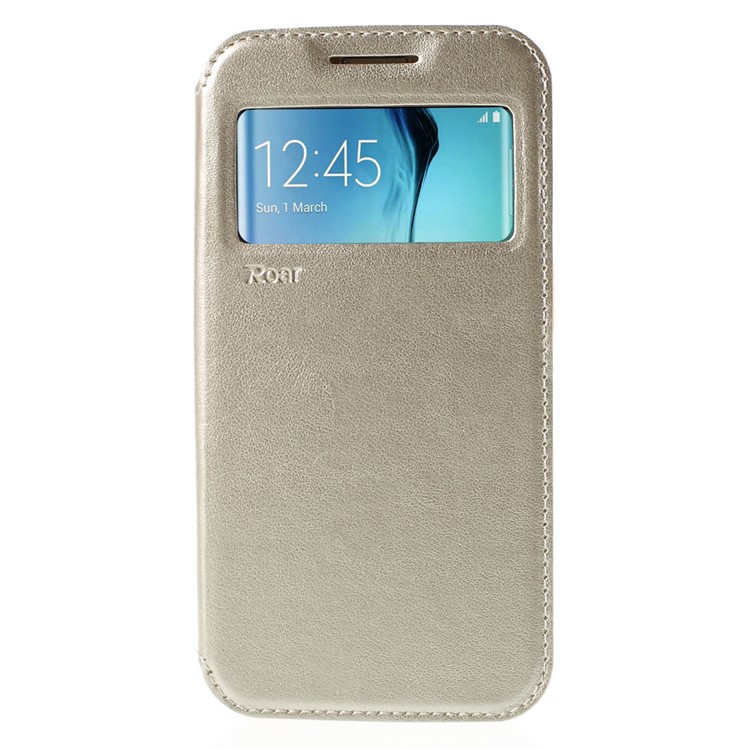 ROAR CORÉIA Noble View Window Leather Cover para Samsung Galaxy S6 edge G925 - champanhe-3