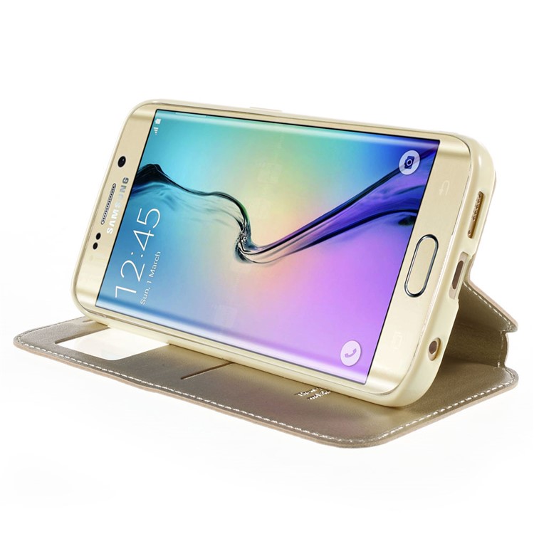 ROAR CORÉIA Noble View Window Leather Cover para Samsung Galaxy S6 edge G925 - champanhe-4