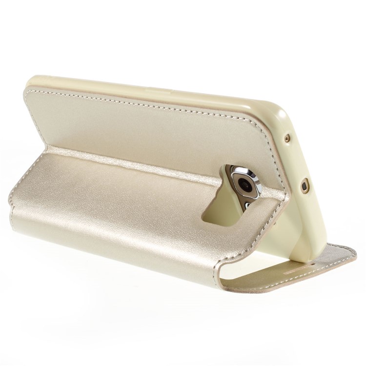 ROAR CORÉIA Noble View Window Leather Cover para Samsung Galaxy S6 edge G925 - champanhe-5