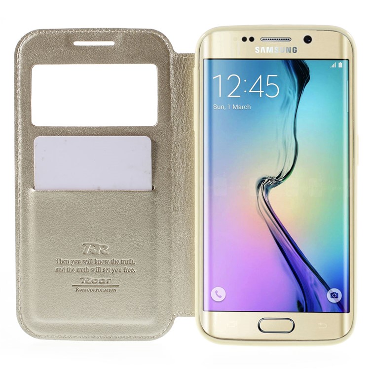 ROAR CORÉIA Noble View Window Leather Cover para Samsung Galaxy S6 edge G925 - champanhe-6