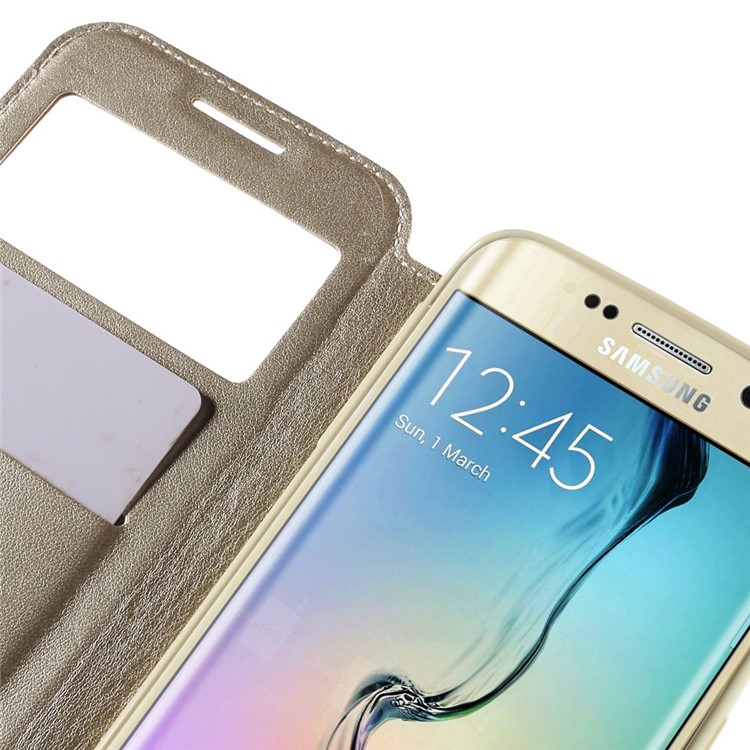 ROAR CORÉIA Noble View Window Leather Cover para Samsung Galaxy S6 edge G925 - champanhe-7