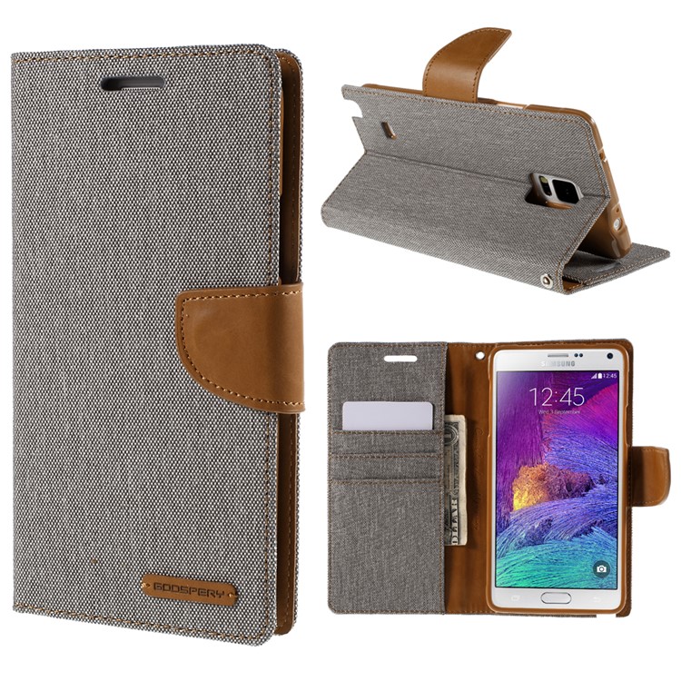MERCURY GOOSPERY Canvas Leather Cover for Samsung Galaxy Note 4 N910 - Grey-1