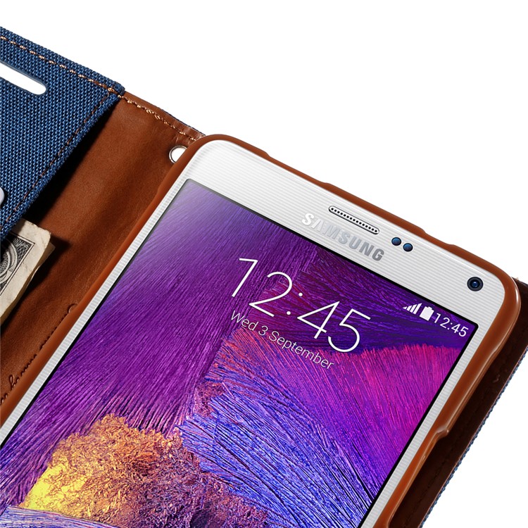 MERCURY GOOSPERY Canvas Leather Case for Samsung Galaxy Note 4 N910 - Baby Blue-7