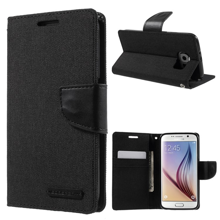 MERCURY GOOSPERY Canvas Wallet Leather Case for Samsung Galaxy S6 G920 - Black-1