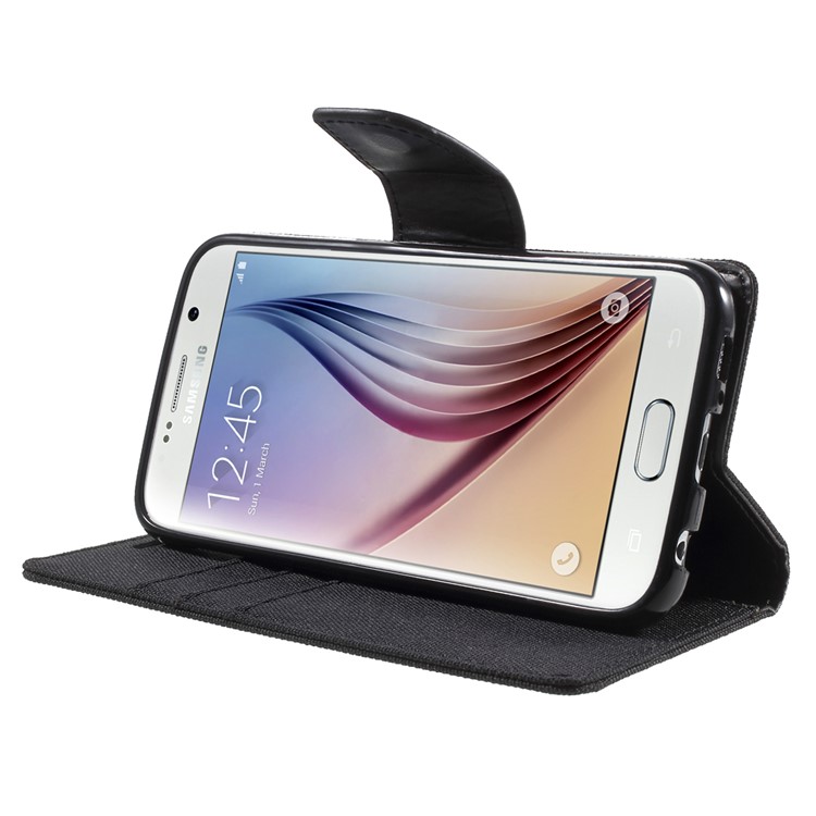 MERCURY GOOSPERY Canvas Wallet Leather Case for Samsung Galaxy S6 G920 - Black-3