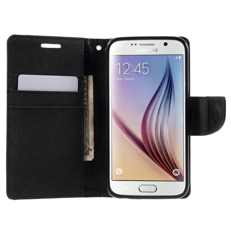 MERCURY GOOSPERY Canvas Wallet Leather Case for Samsung Galaxy S6 G920 - Black-5