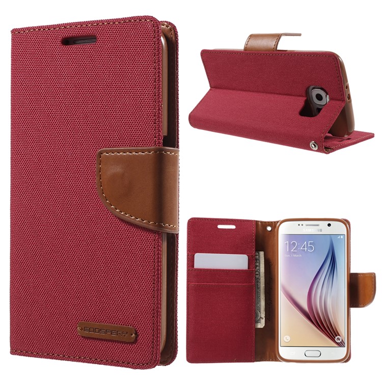 MERCURY GOOSPERY Canvas Wallet Leather Shell for Samsung Galaxy S6 G920 - Red-1