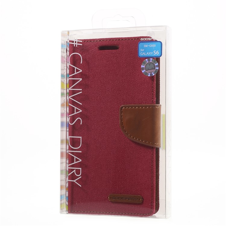 MERCURY GOOSPERY Canvas Wallet Leather Shell for Samsung Galaxy S6 G920 - Red-10
