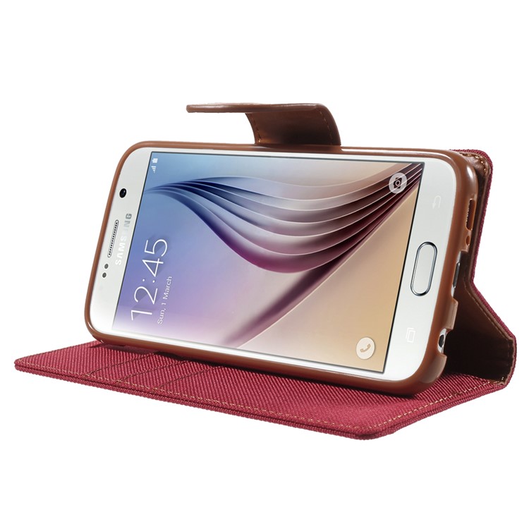 MERCURY GOOSPERY Canvas Wallet Leather Shell for Samsung Galaxy S6 G920 - Red-3