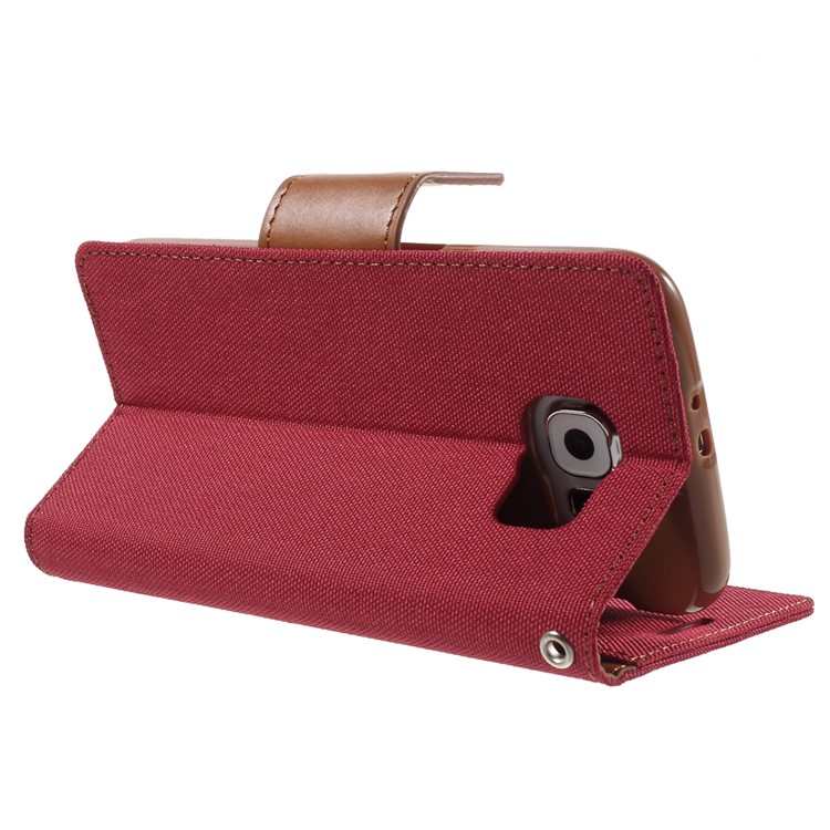 MERCURY GOOSPERY Canvas Wallet Leather Shell for Samsung Galaxy S6 G920 - Red-4