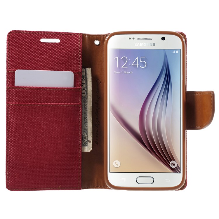 MERCURY GOOSPERY Canvas Wallet Leather Shell for Samsung Galaxy S6 G920 - Red-5