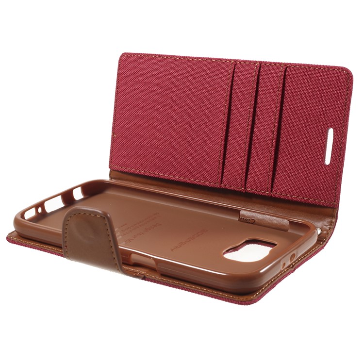 MERCURY GOOSPERY Canvas Wallet Leather Shell for Samsung Galaxy S6 G920 - Red-9