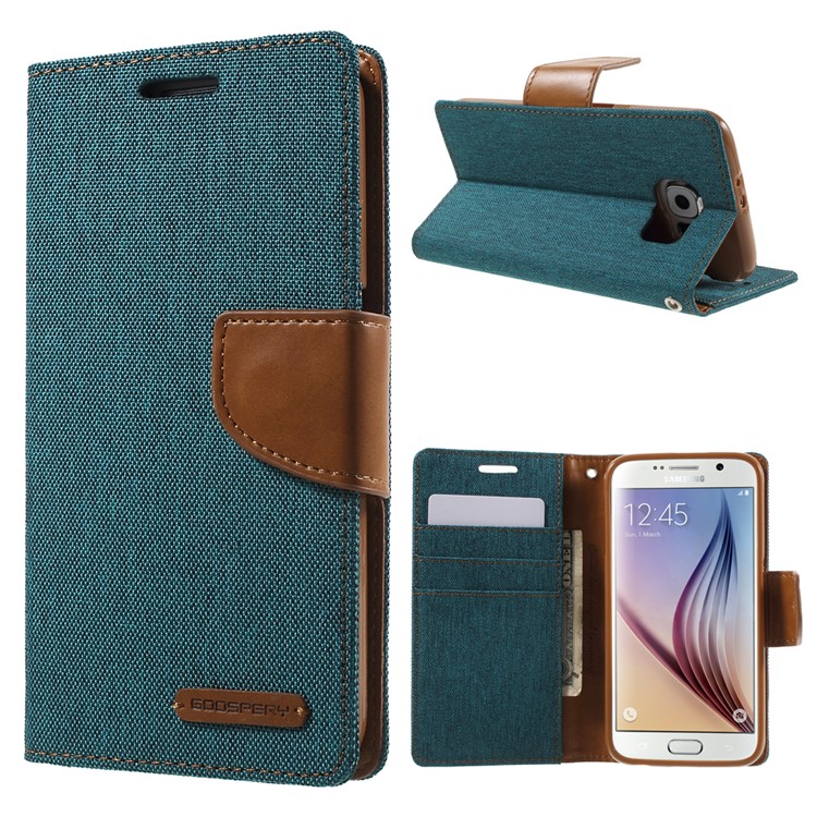 MERCURY GOOSPERY Canvas Leather Phone Case for Samsung Galaxy S6 G920 - Green-1