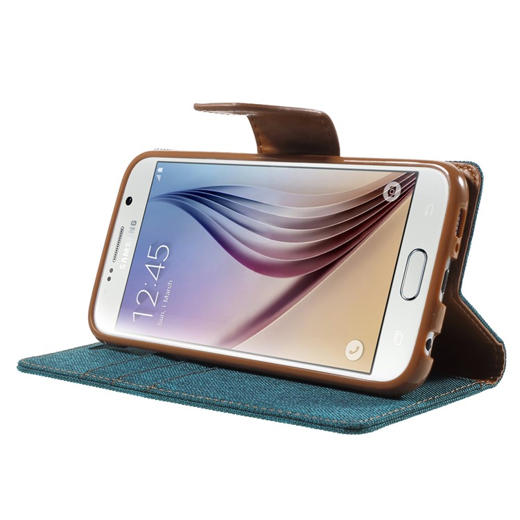 MERCURY GOOSPERY Canvas Leather Phone Case for Samsung Galaxy S6 G920 - Green-3
