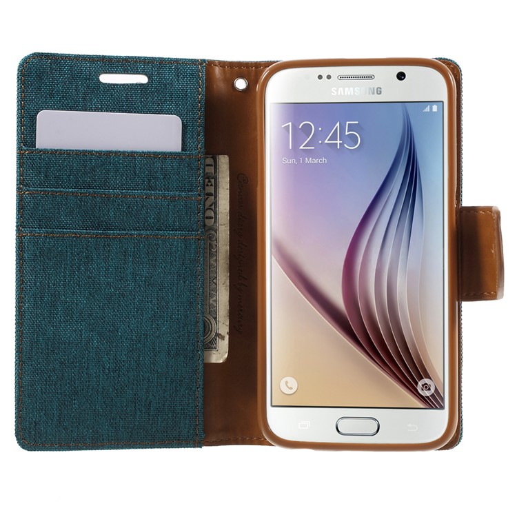 MERCURY GOOSPERY Canvas Leather Phone Case for Samsung Galaxy S6 G920 - Green-5