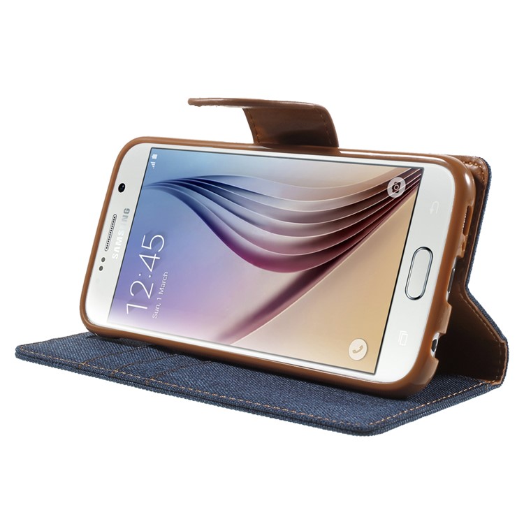 MERCURY GOOSPERY Canvas Wallet Leather Case for Samsung Galaxy S6 G920 - Dark Blue-3