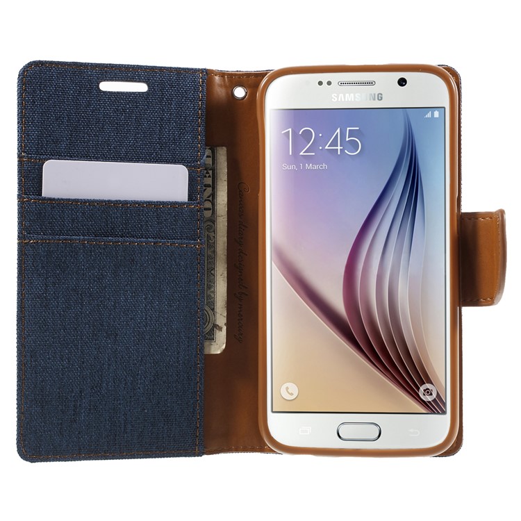 MERCURY GOOSPERY Canvas Wallet Leather Case for Samsung Galaxy S6 G920 - Dark Blue-5