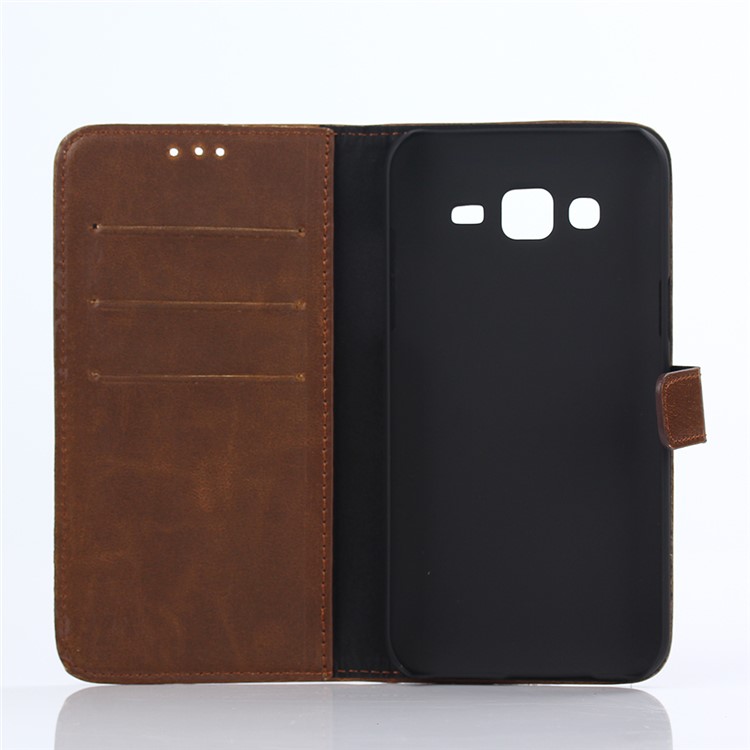 Retro Style Leather Cover with Wallet Slots for Samsung Galaxy J5 SM-J500F - Coffee-3