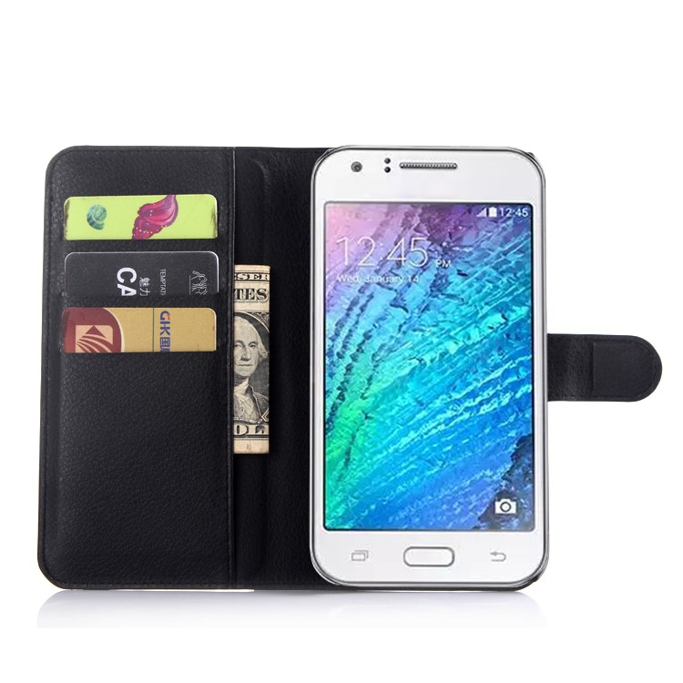Litchi Skin Leather Stand Case for Samsung Galaxy J7 SM-J700F - Black-3