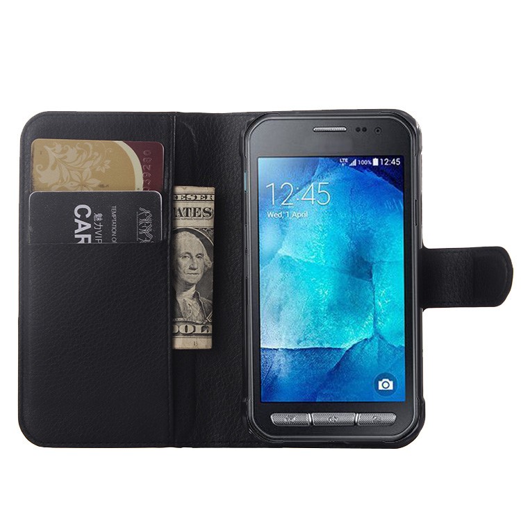 Litchi Skin Leather Wallet Case for Samsung Galaxy Xcover 3 SM-G388F - Black-3