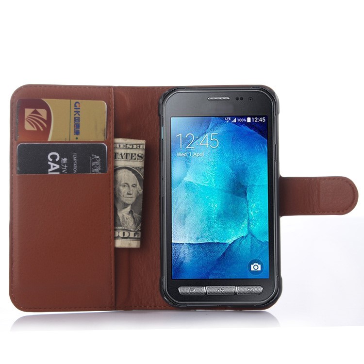 Litchi Skin Leather Wallet Cover for Samsung Galaxy Xcover 3 SM-G388F - Brown-3
