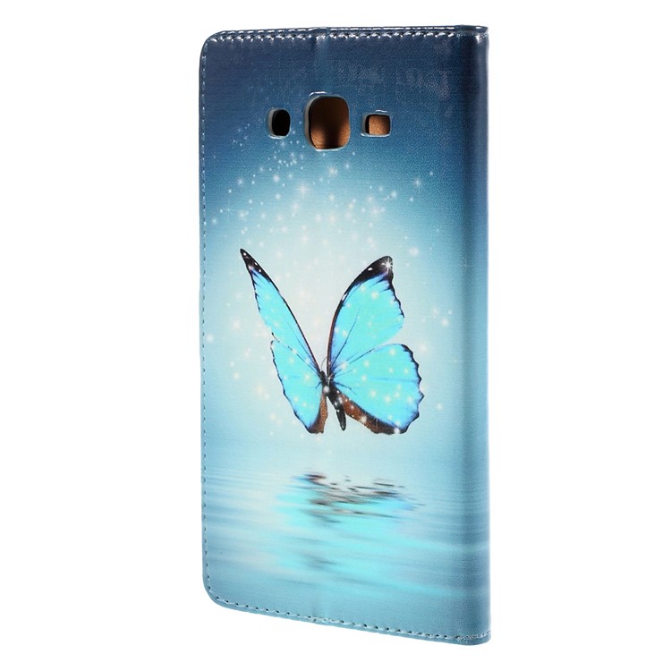 Wallet Leather Case for Samsung Galaxy J7 SM-J700F with Stand - Blue Butterfly-2