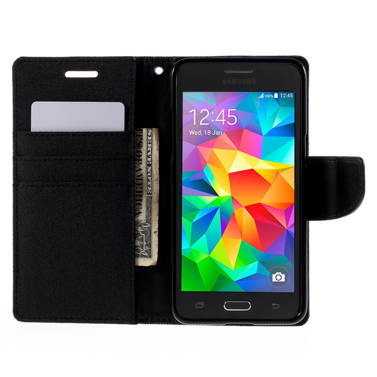 MERCURY GOOSPERY Canvas Leather Case for Samsung Galaxy Grand Prime SM-G530H - Black-6