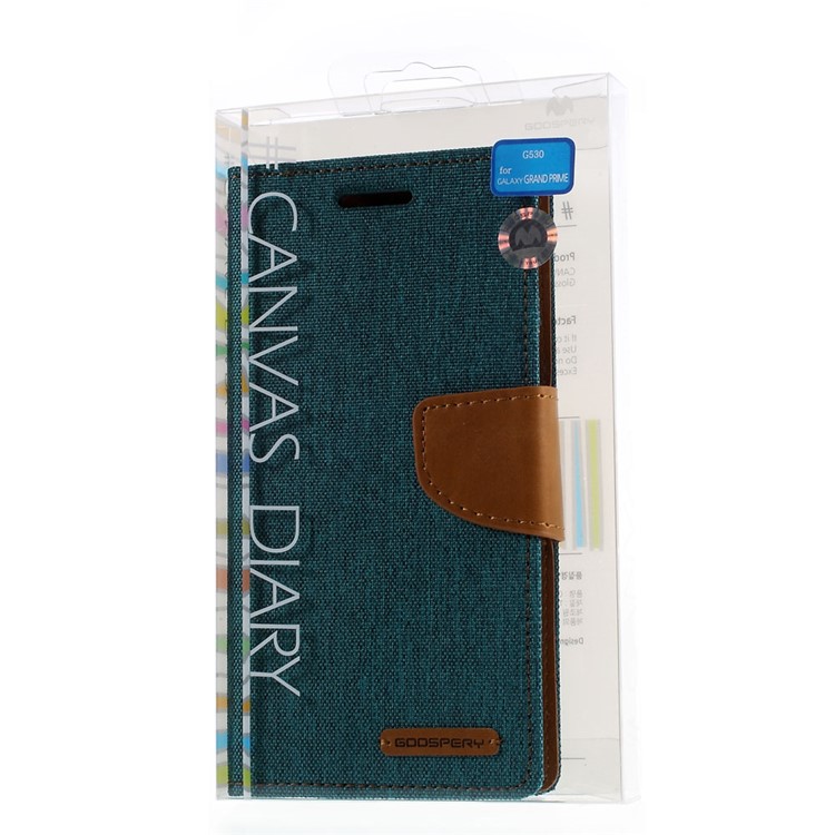 MERCURY GOOSPERY Canvas Leather Stand Cover for Samsung Galaxy Grand Prime SM-G530H - Green-11
