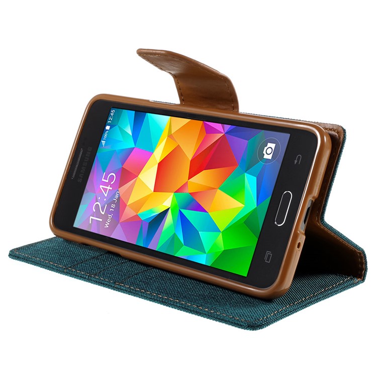 MERCURY GOOSPERY Canvas Leather Stand Cover for Samsung Galaxy Grand Prime SM-G530H - Green-4