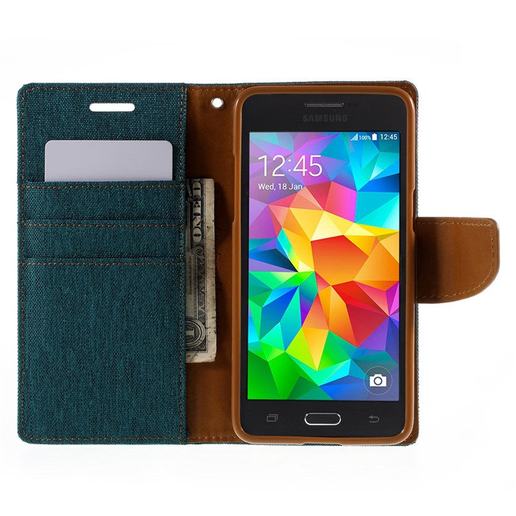 MERCURY GOOSPERY Canvas Leather Stand Cover for Samsung Galaxy Grand Prime SM-G530H - Green-6