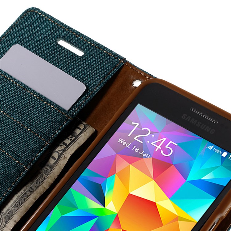 MERCURY GOOSPERY Canvas Leather Stand Cover for Samsung Galaxy Grand Prime SM-G530H - Green-9