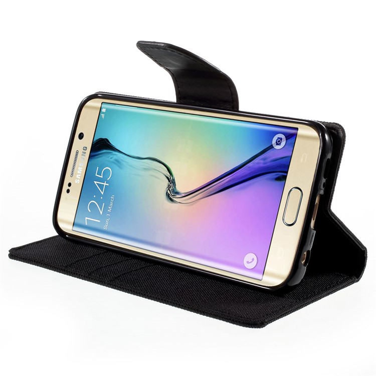 MERCURY GOOSPERY Canvas Leather Case for Samsung Galaxy S6 Edge G925 - Black-4
