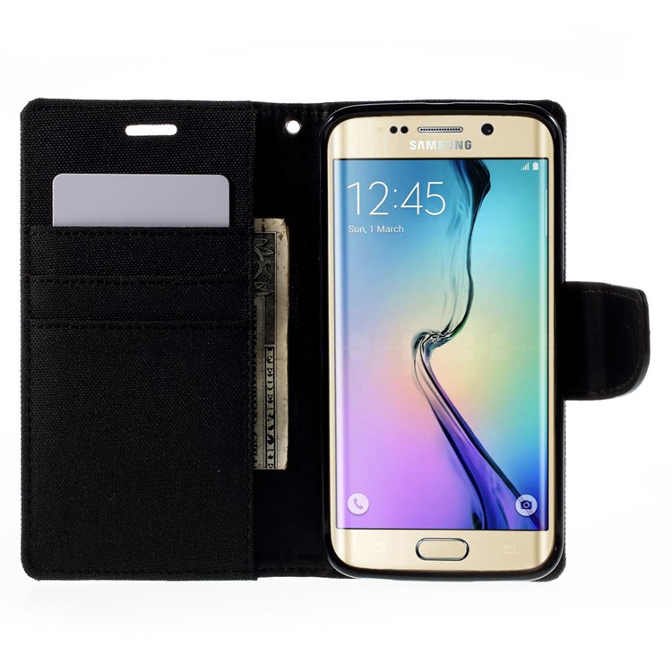 MERCURY GOOSPERY Canvas Leather Case for Samsung Galaxy S6 Edge G925 - Black-6