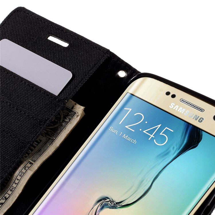 MERCURY GOOSPERY Canvas Leather Case for Samsung Galaxy S6 Edge G925 - Black-7