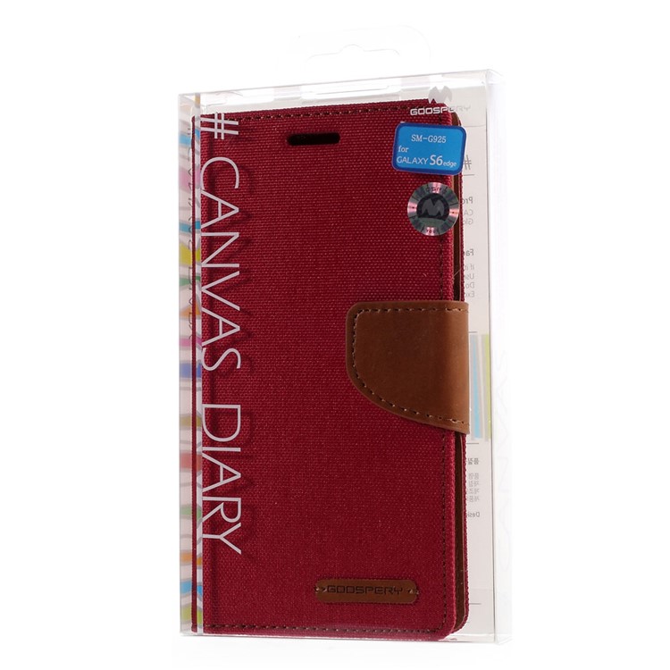 MERCURY GOOSPERY Canvas Leather Cover for Samsung Galaxy S6 Edge G925 - Red-11