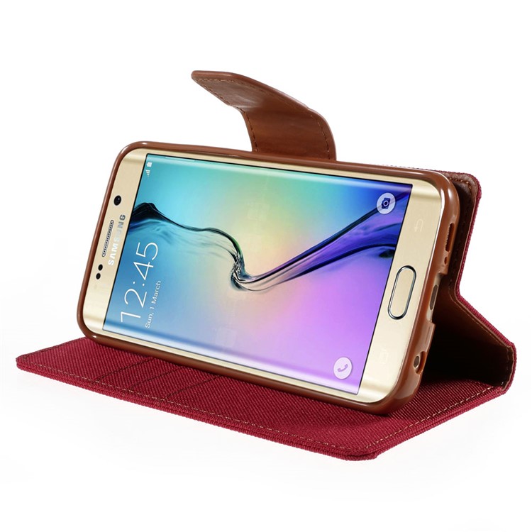 MERCURY GOOSPERY Canvas Leather Cover for Samsung Galaxy S6 Edge G925 - Red-4