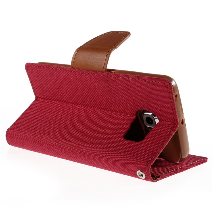 MERCURY GOOSPERY Canvas Leather Cover for Samsung Galaxy S6 Edge G925 - Red-5