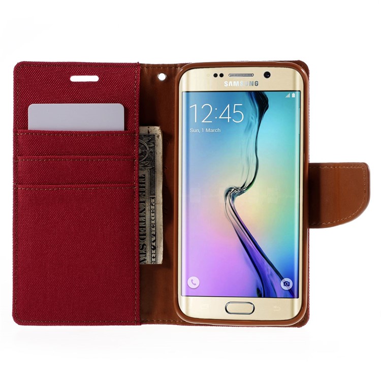 MERCURY GOOSPERY Canvas Leather Cover for Samsung Galaxy S6 Edge G925 - Red-6